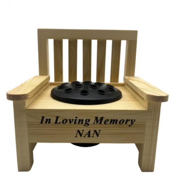 The Wooden bench memorial flower vase for garden or graveside