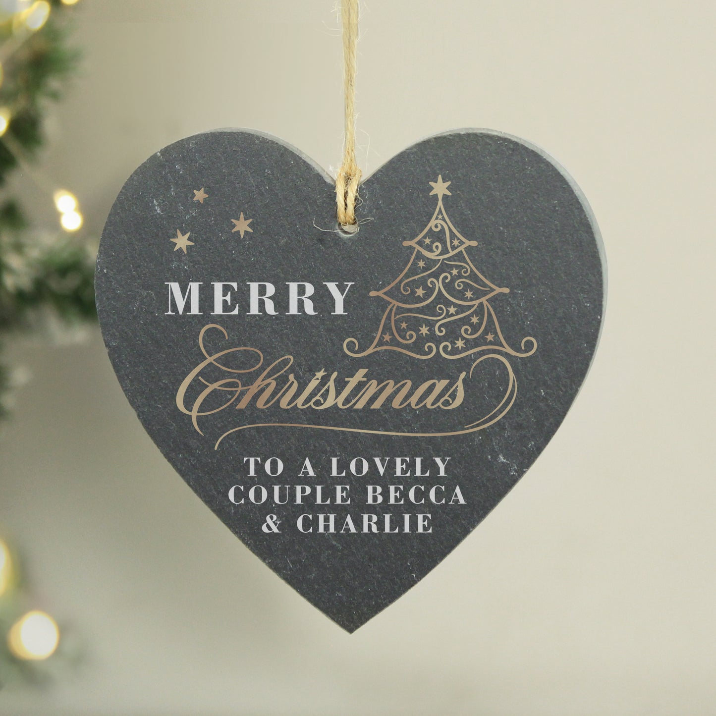 Personalised Gold Christmas Slate Heart Ornament