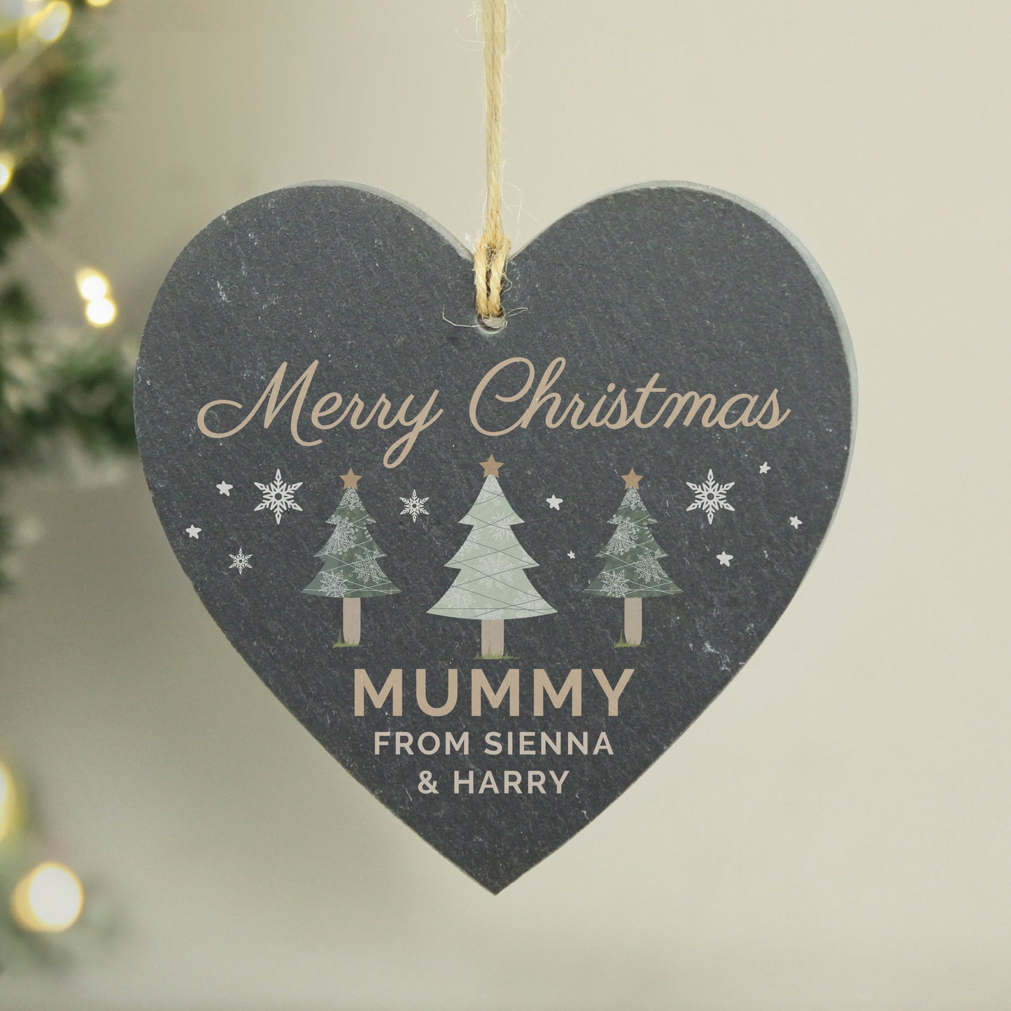 Personalised Christmas Tree Slate Heart Ornament