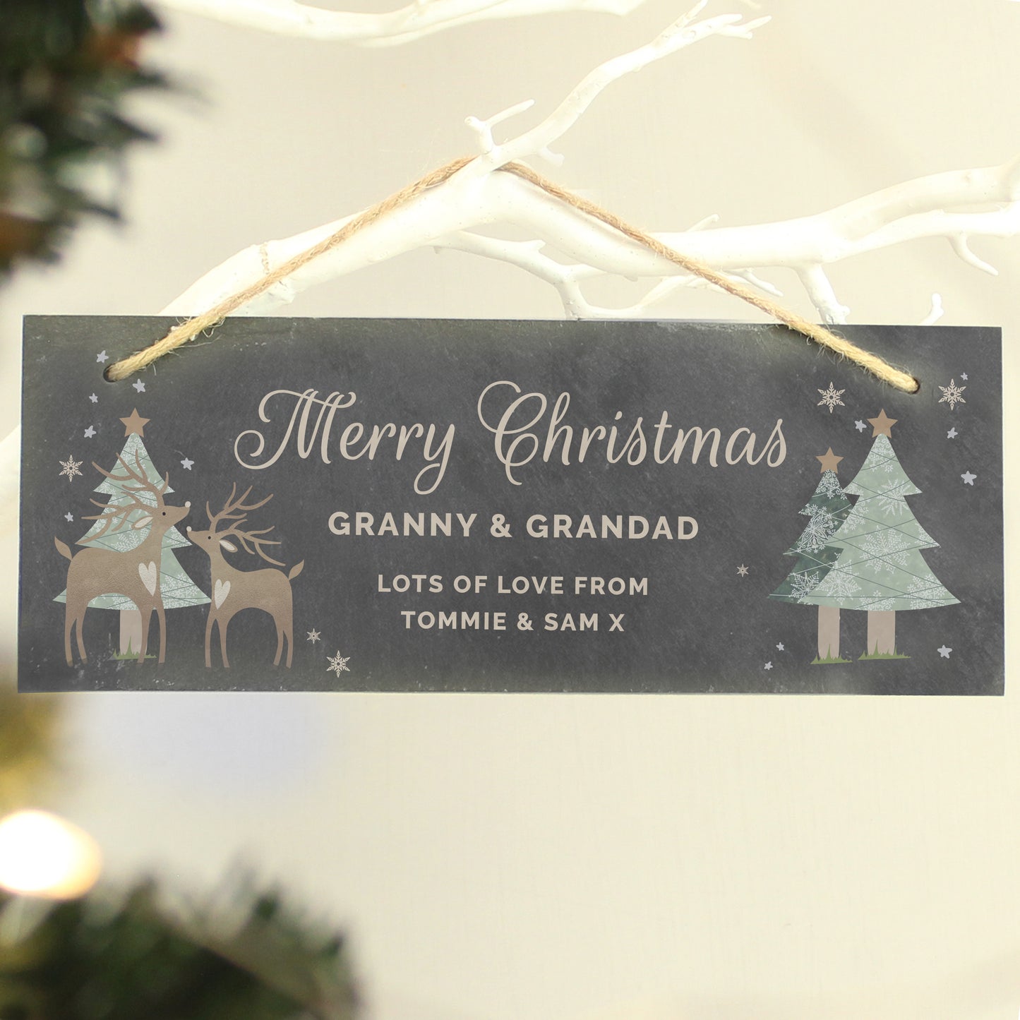 Personalised Christmas Reindeer Hanging Slate Plaque