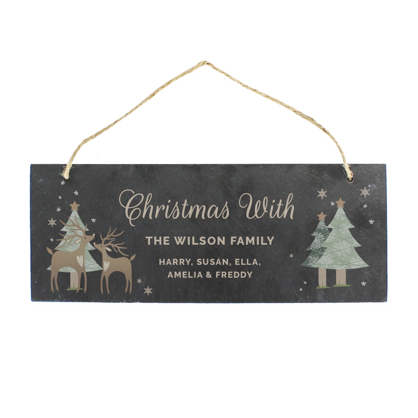 Personalised Christmas Reindeer Hanging Slate Plaque