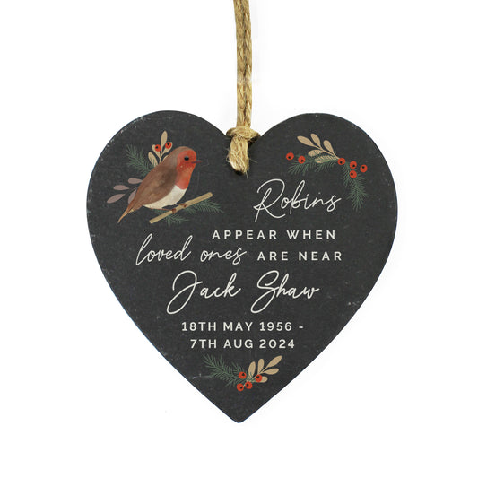 Personalised Memorial Robins Appear Slate Heart