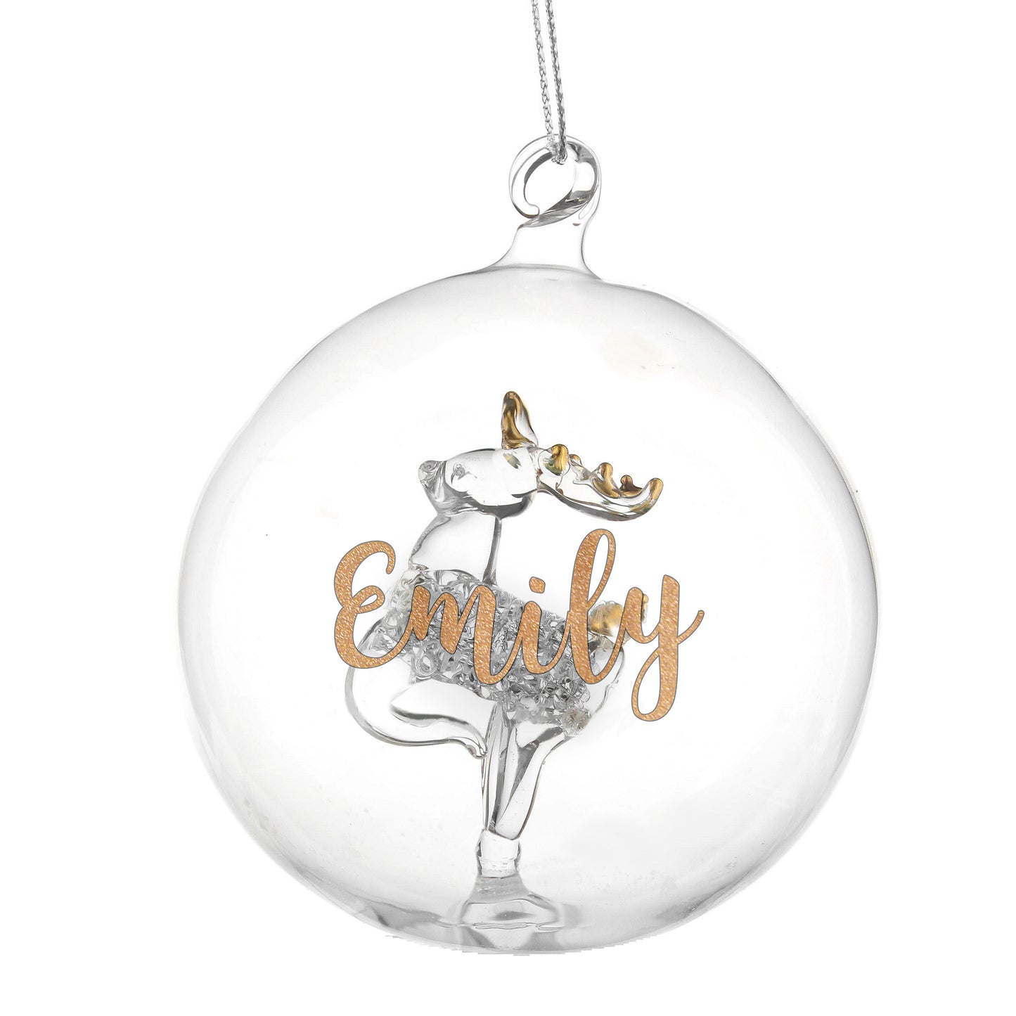 Personalised Gold Glitter Name Only Reindeer Glass Bauble