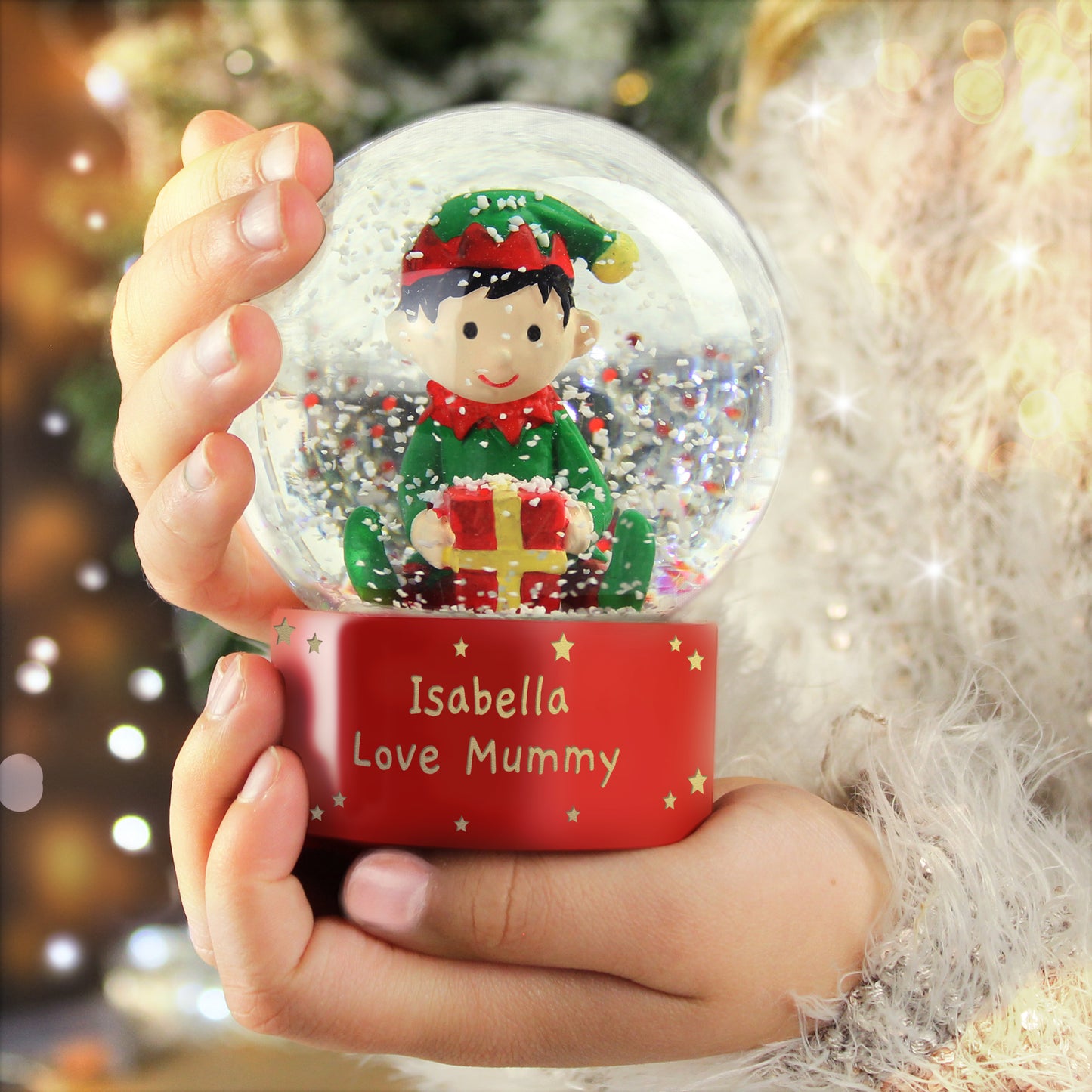 Personalised Name Elf Glitter Snow Globe