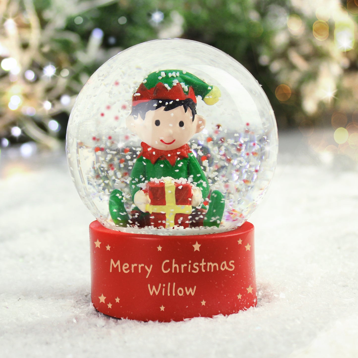 Personalised Name Elf Glitter Snow Globe