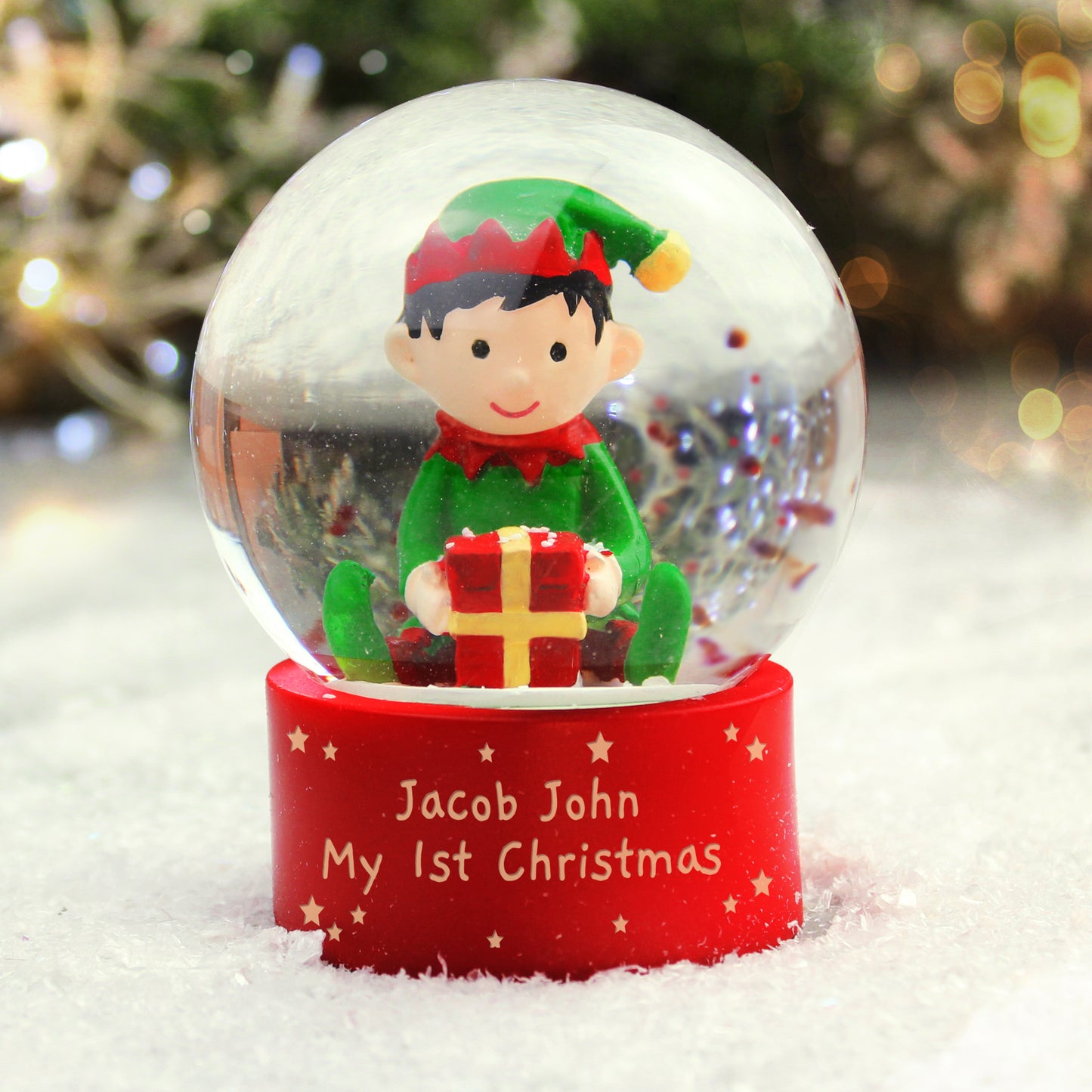 Personalised Name Elf Glitter Snow Globe