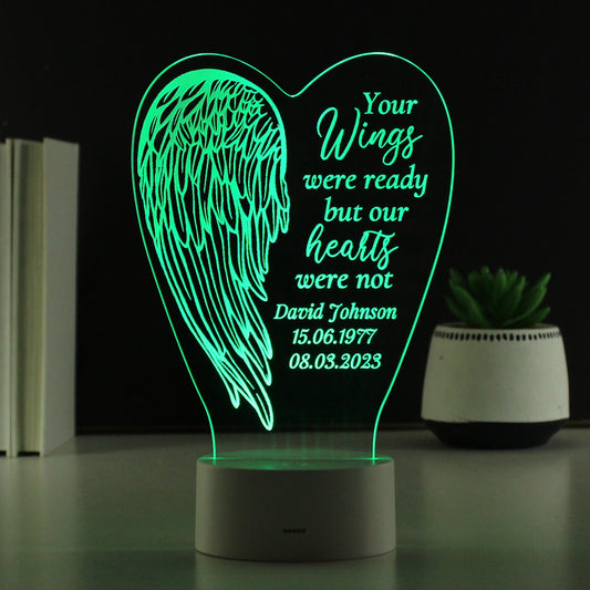 Personalised Angel Wings Memorial Colour Changing LED Light