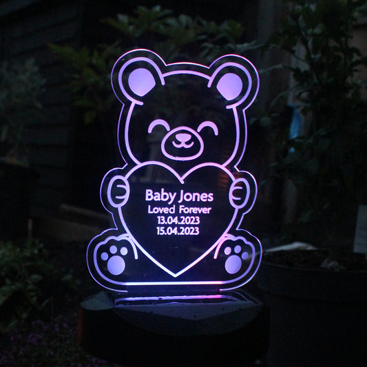 Personalised any name /message Bear Memorial Outdoor Solar Light