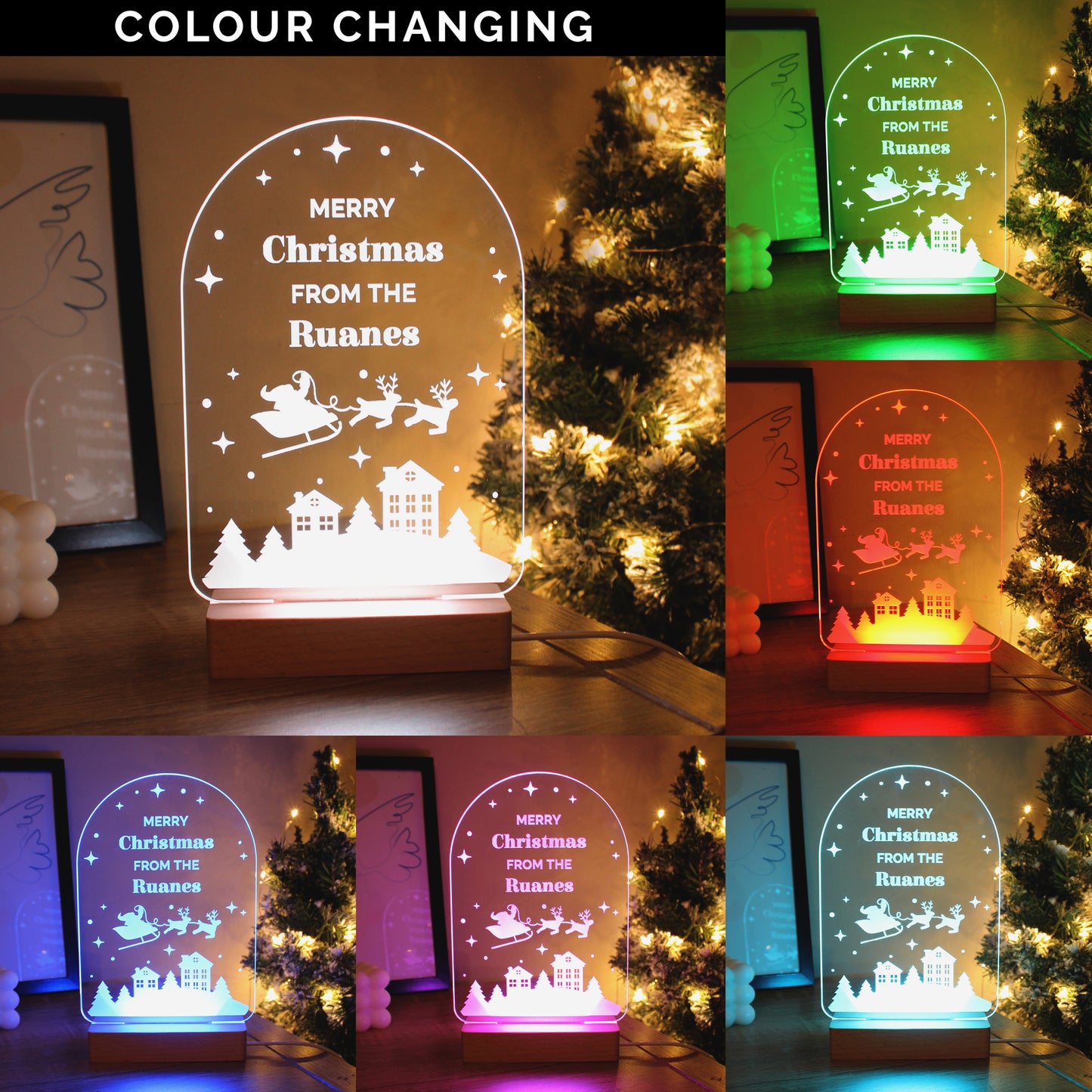 Personalised Christmas Wooden Based LED Light