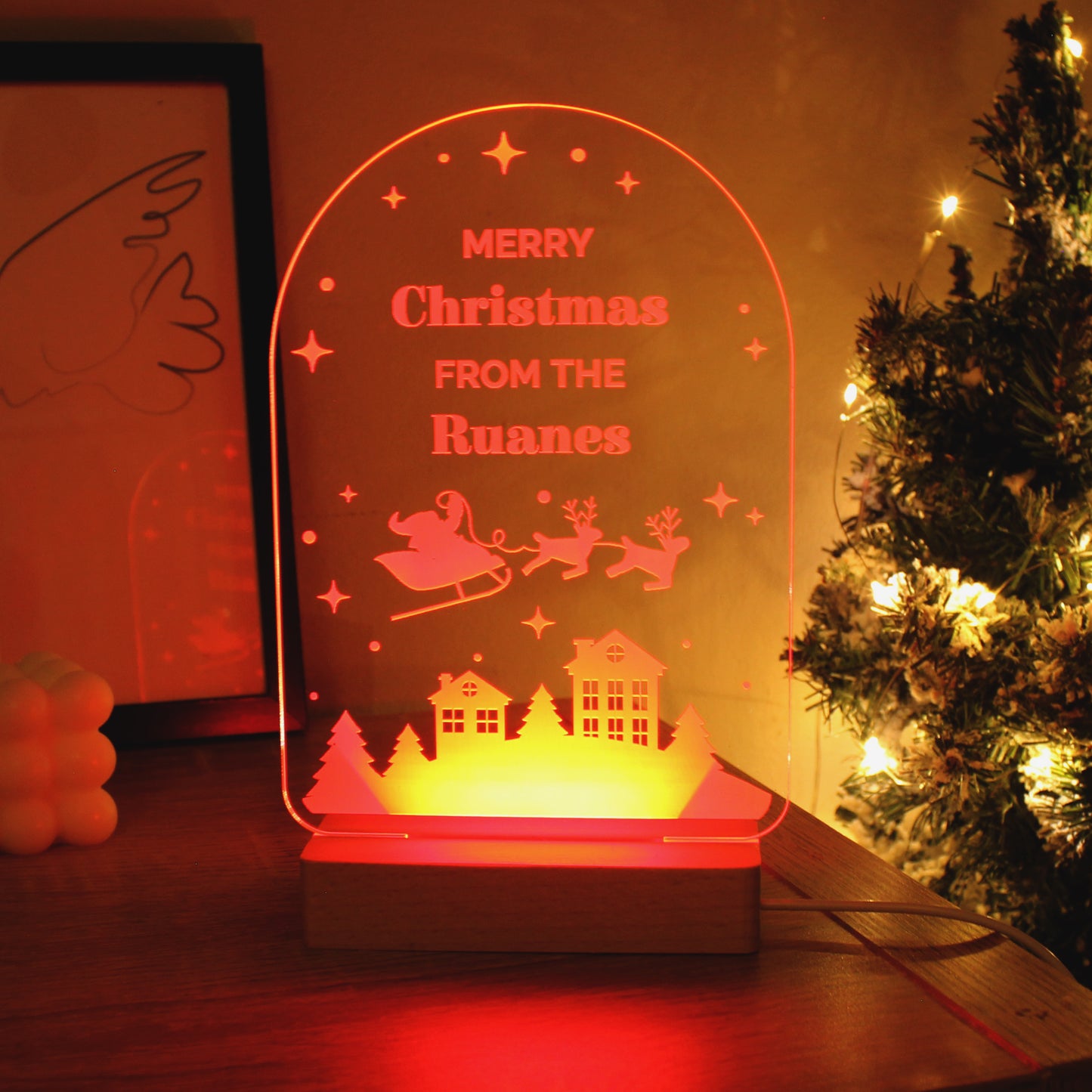 Personalised Christmas Wooden Based LED Light