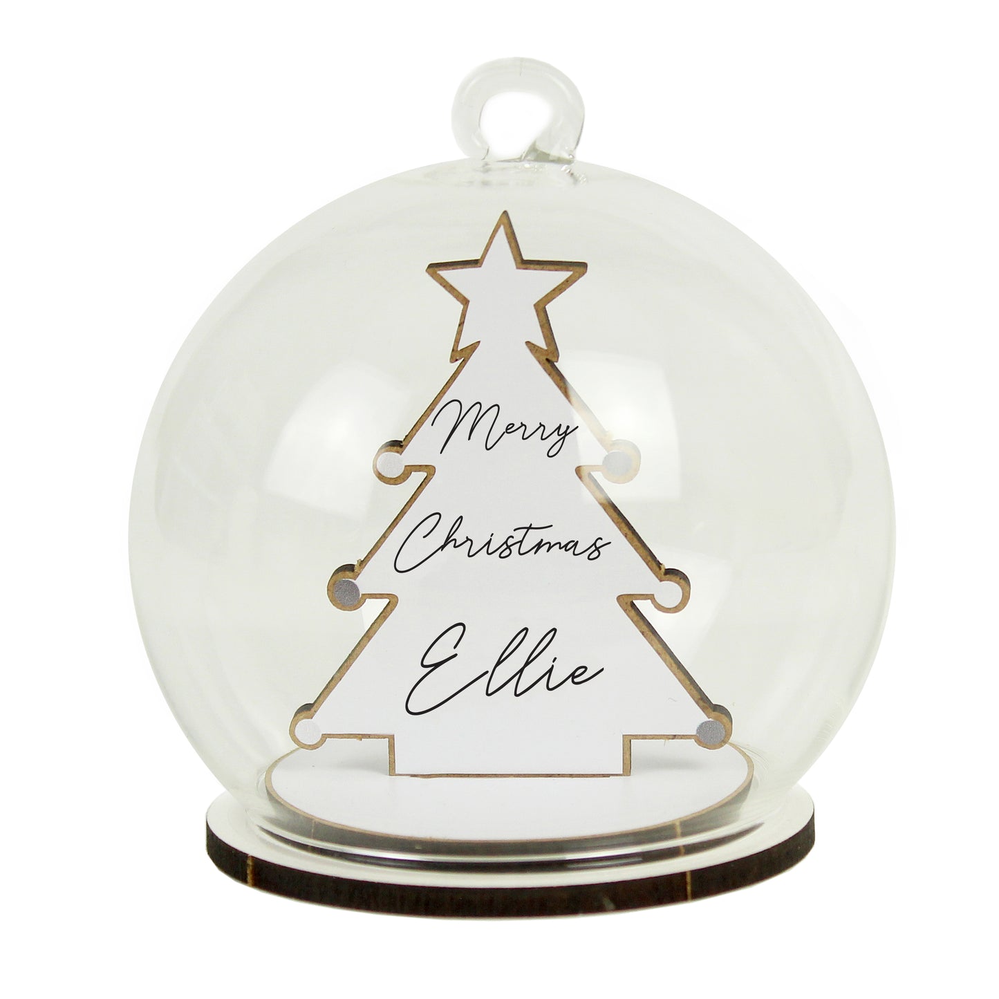 Personalised Wooden Christmas Tree Glass Bauble