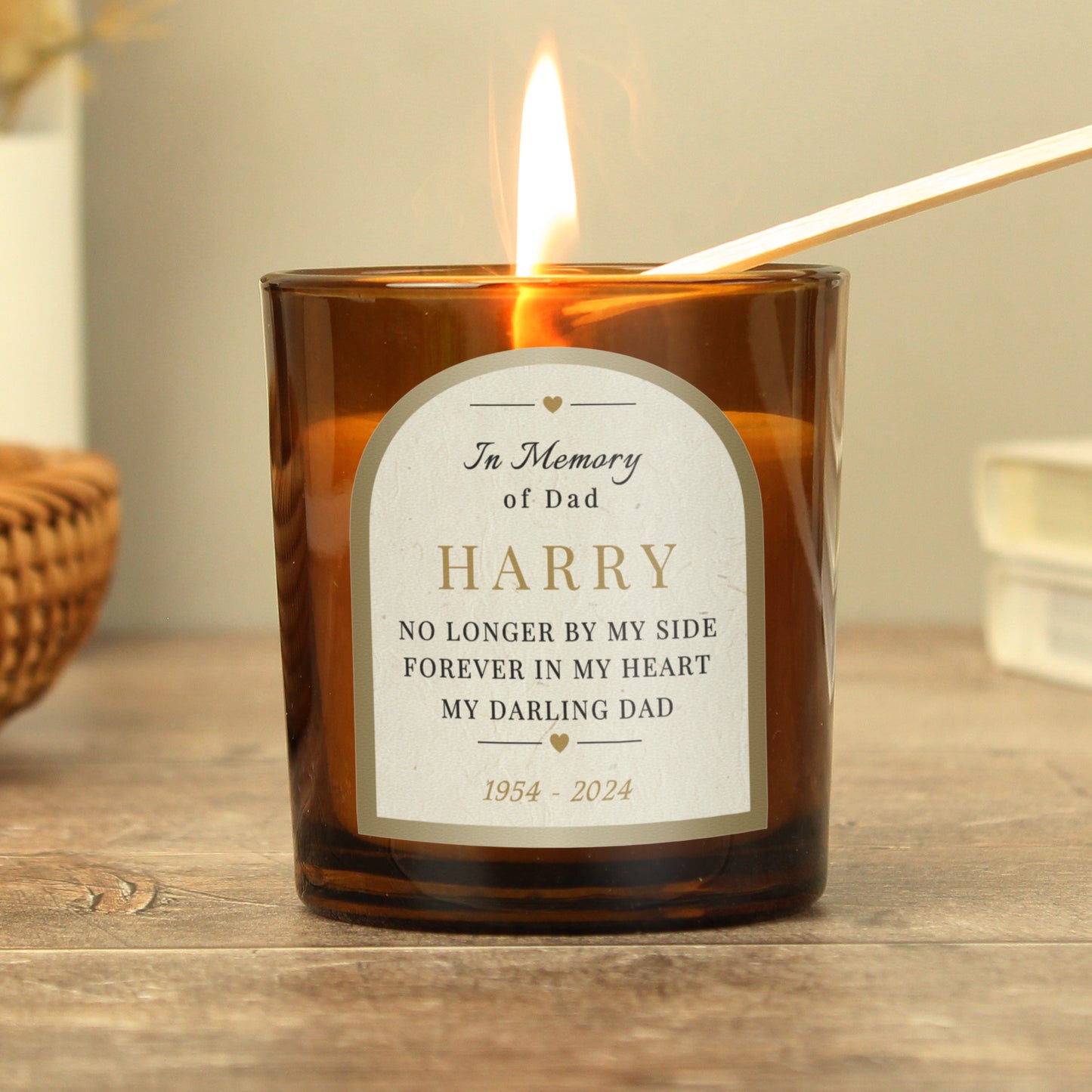 Personalised In Loving Memory Amber Glass Candle