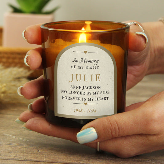 Personalised In Loving Memory Amber Glass Candle