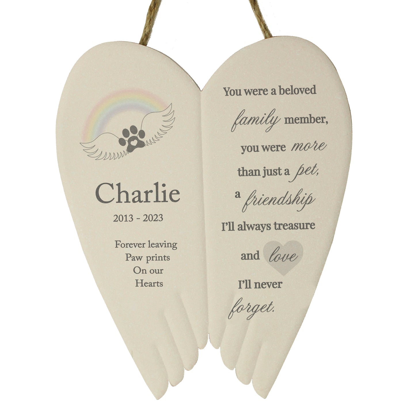 Personalised Pet Memorial Ceramic Wings