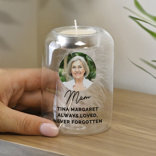 Personalised Photo Memorial Feather Tealight Holder