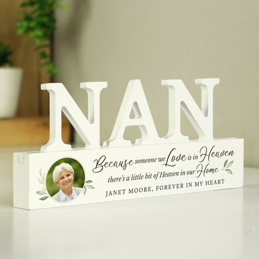 Personalised Botanical Memorial Photo Upload Wooden Nan Ornament