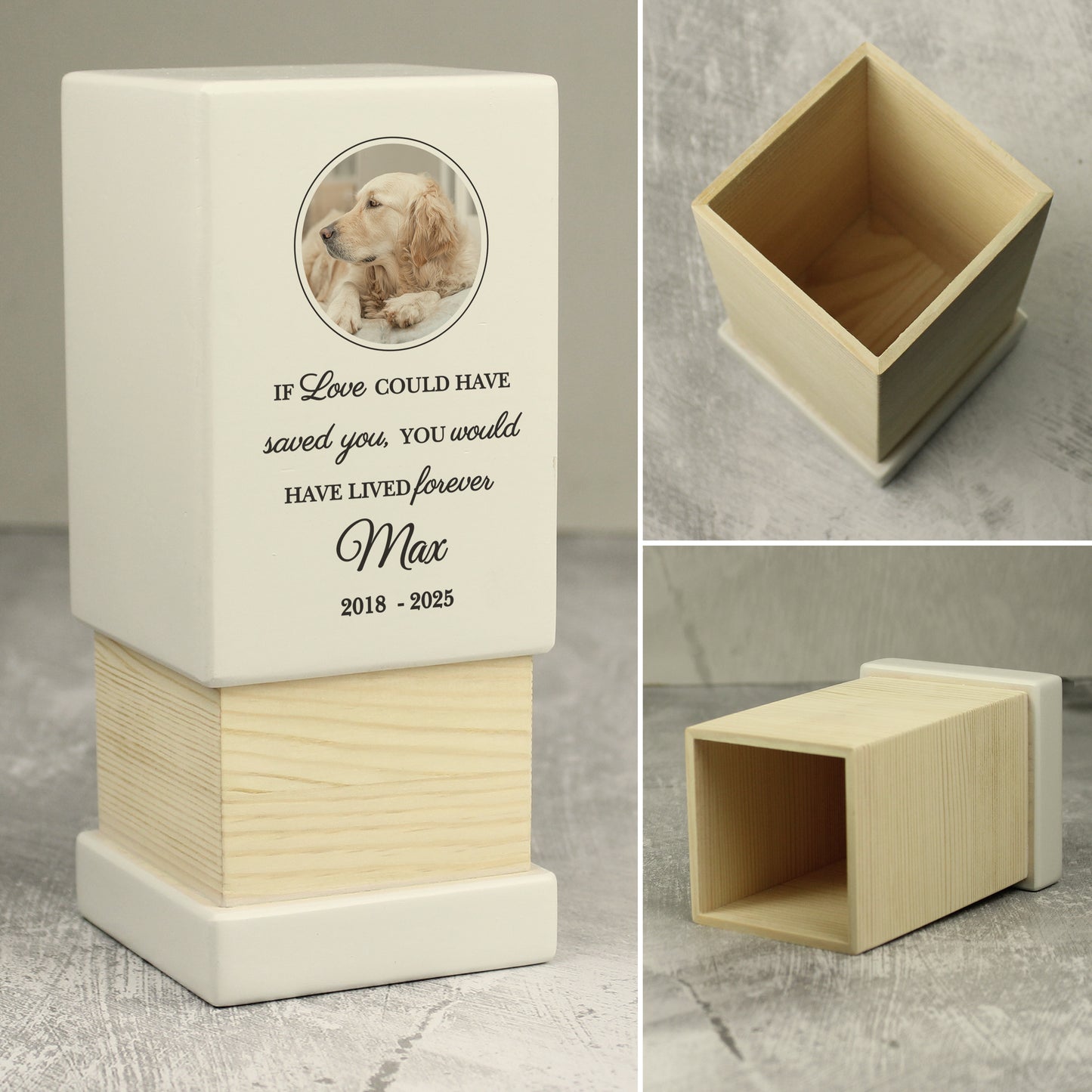 Personalised Pet Photo Upload Small Wooden Urn