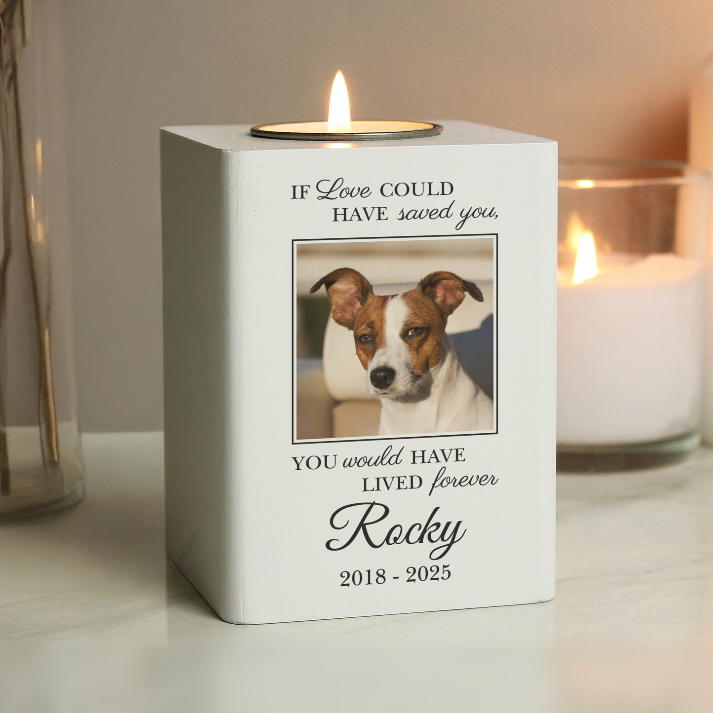 Personalised Pet Photo Upload Memorial Tealight Holder