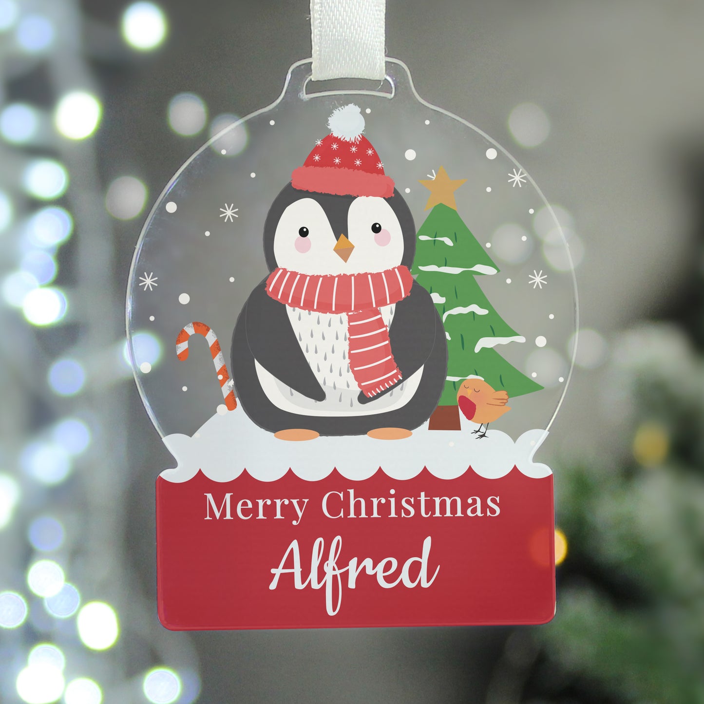 Personalised Penguin Acrylic Snow globe Decoration