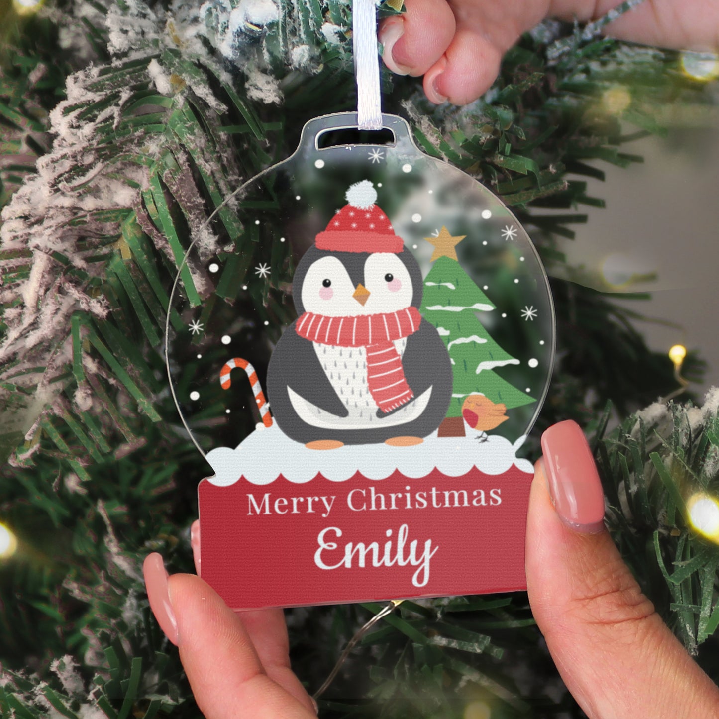 Personalised Penguin Acrylic Snow globe Decoration