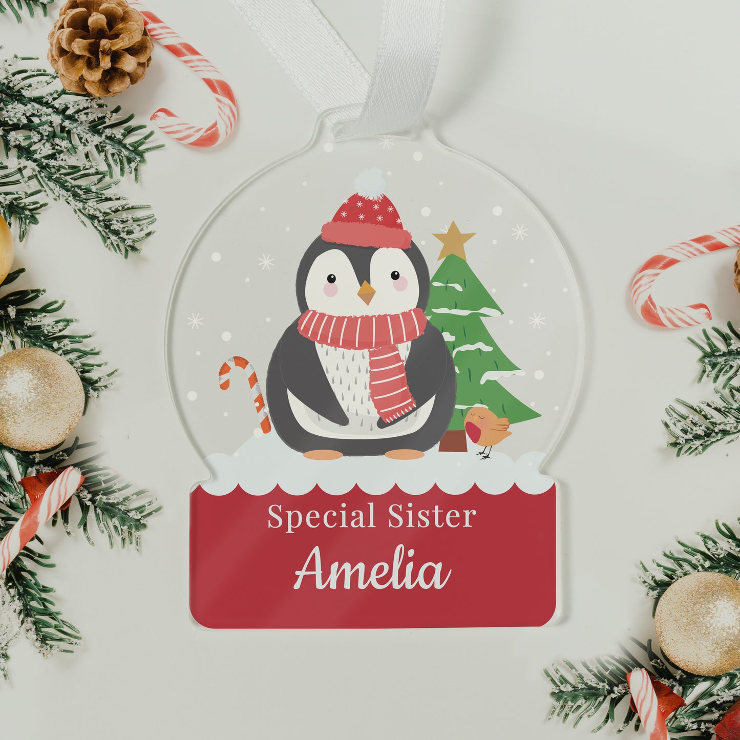 Personalised Penguin Acrylic Snow globe Decoration