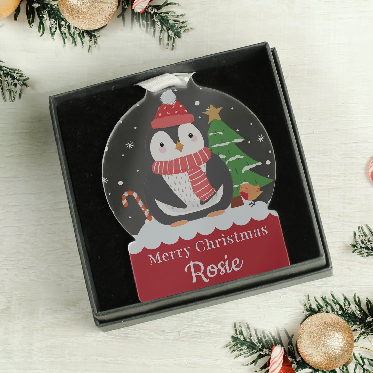 Personalised Penguin Acrylic Snow globe Decoration