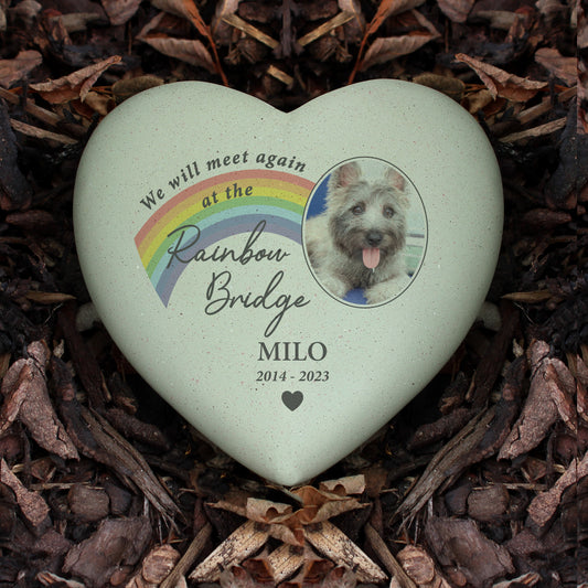 Personalised Pet Rainbow Photo Upload Memorial Resin Heart