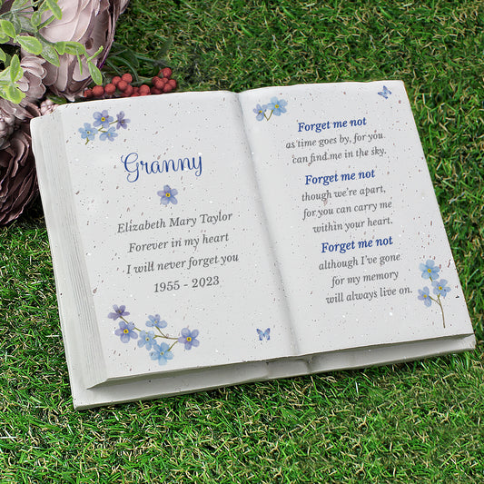 Personalised (any name/message) Forget Me Not Memorial Resin Book