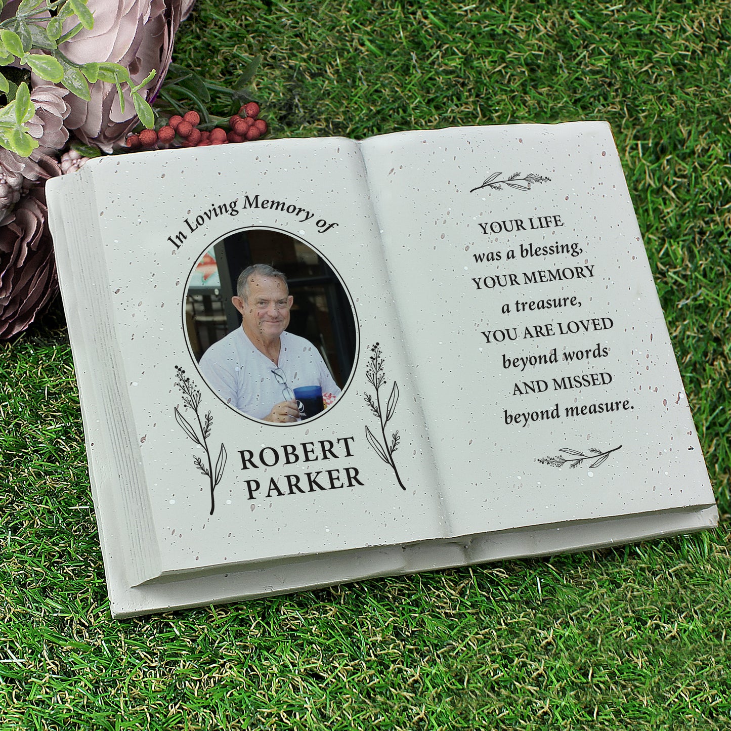 Personalised Botanical Memorial Photo Upload Resin Book