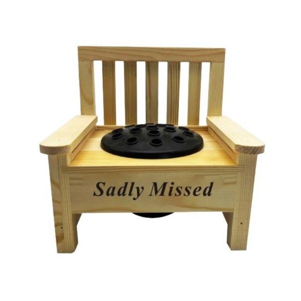 The Wooden bench memorial flower vase for garden or graveside