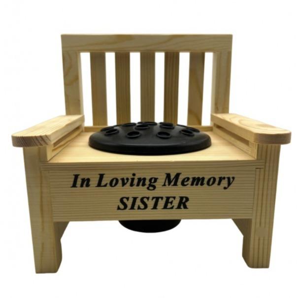 The Wooden bench memorial flower vase for garden or graveside