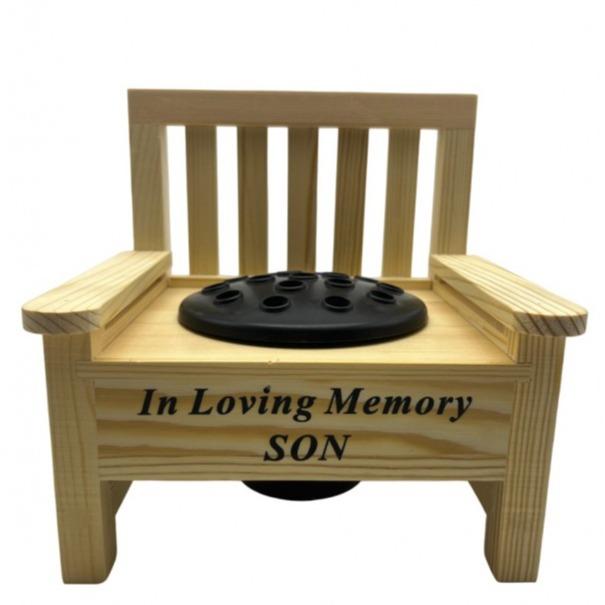 The Wooden bench memorial flower vase for garden or graveside