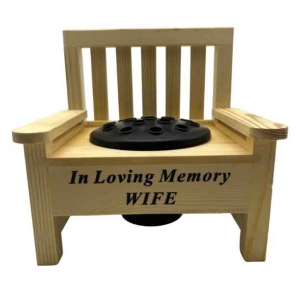 The Wooden bench memorial flower vase for garden or graveside