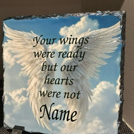 Personalised wings were ready design outdoor slate with glitter