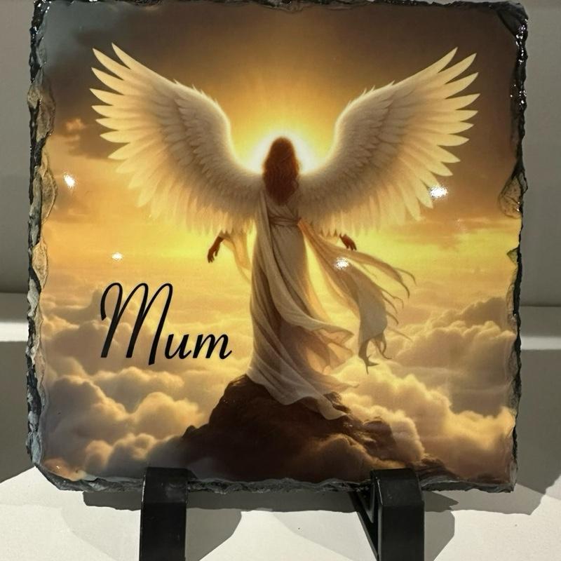 Personalised Sunset Angel Memorial Slate with Glitter