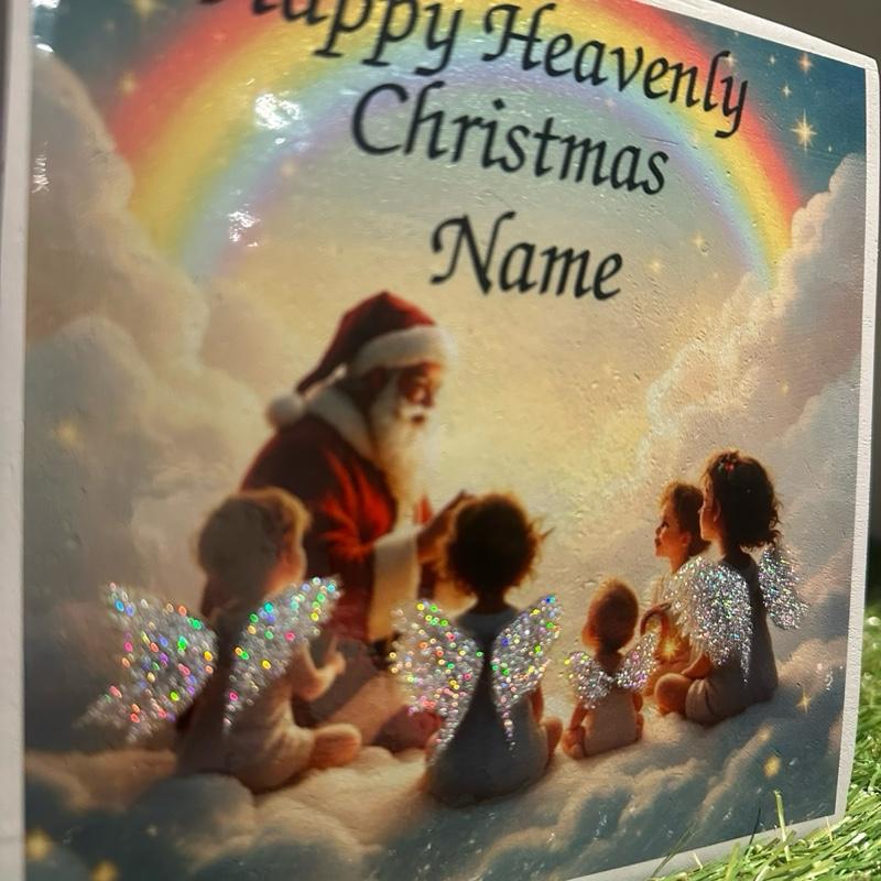 Christmas Santa heaven angel babies  weighted memorial flower vase with glitter detail