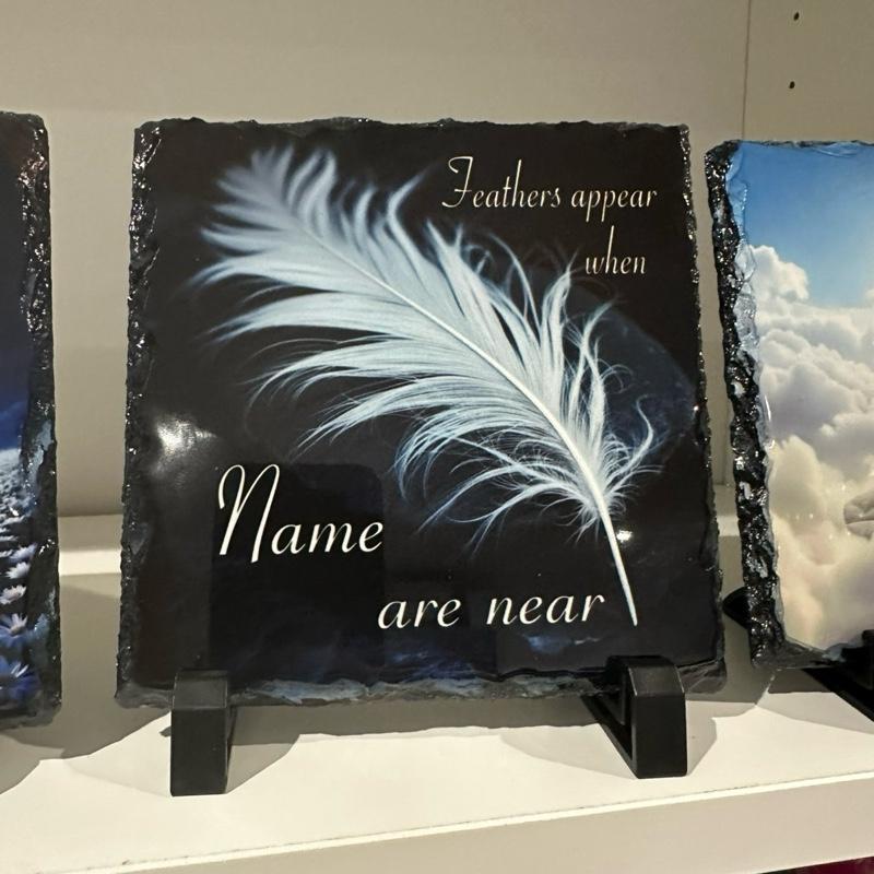Personalised Feathers appear memorial design outdoor slate with glitter option