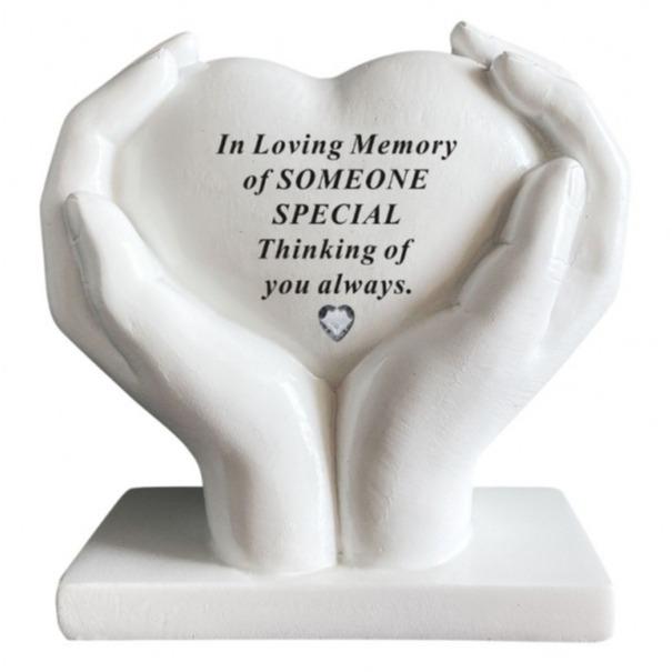 Heart In Hands With Heart Stone Outdoor Memorial Plaque