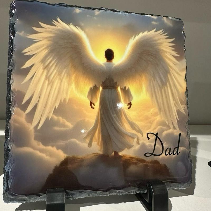 Personalised Sunset Angel Man Wings Design Outdoor Indoor Slate Glitter Option