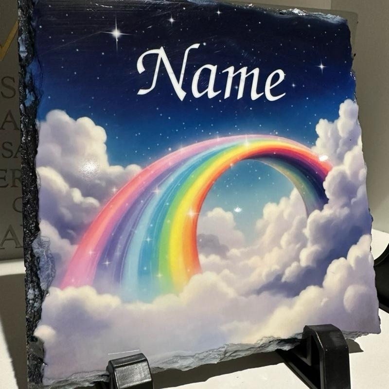 Personalised rainbow memorial slate indoor and outdoor