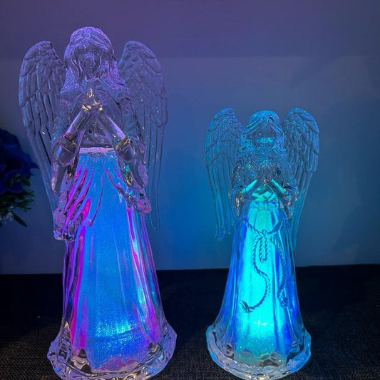 Size options - LED colour changing acrylic angel indoor use battery or USB