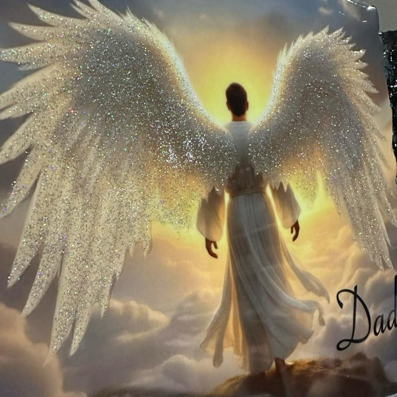 Personalised Sunset Angel Man Wings Design Outdoor Indoor Slate Glitter Option