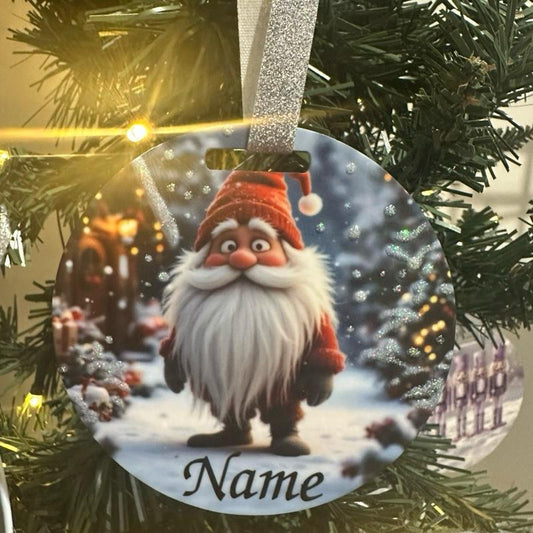 Santa gonk Christmas tree bauble acrylic glitter detail