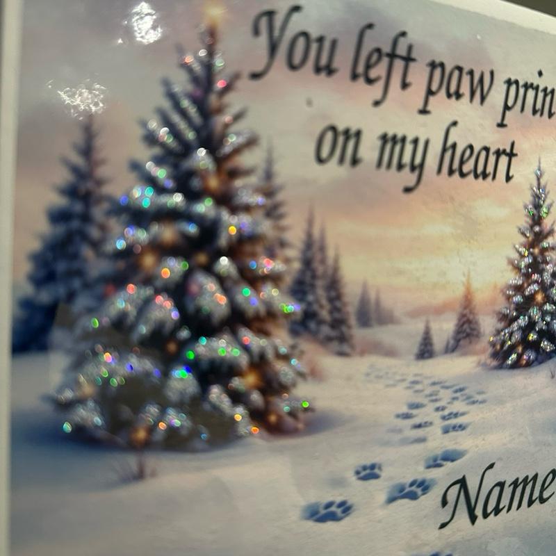 Christmas paw prints in the snow pet  weighted memorial flower vase with glitter detail