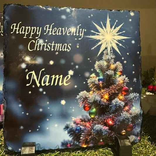 Personalised Christmas tree memorial slate with glitter indoor and outdoor