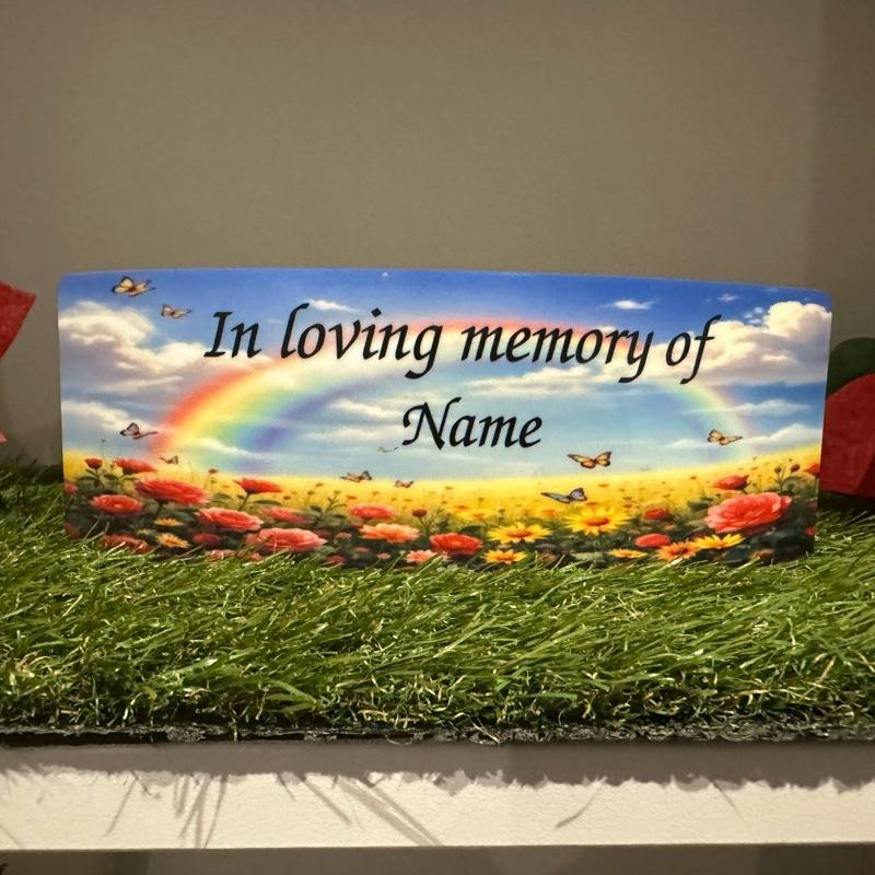 Rainbow memorial plaque with glitter details indoor or outdoor use