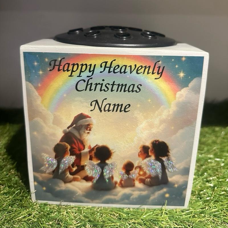 Christmas Santa heaven angel babies  weighted memorial flower vase with glitter detail
