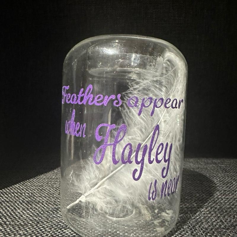 Glass glitter Feathers appear memorial tealight holders