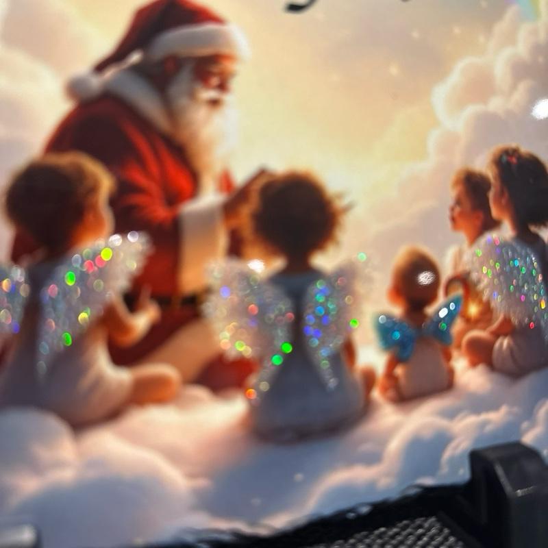 Personalised memorial Santa in heaven glitter wings colour option slate - in or outdoor