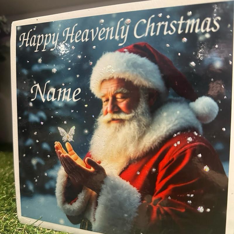 Christmas Santa & butterfly weighted memorial flower vase with glitter detail